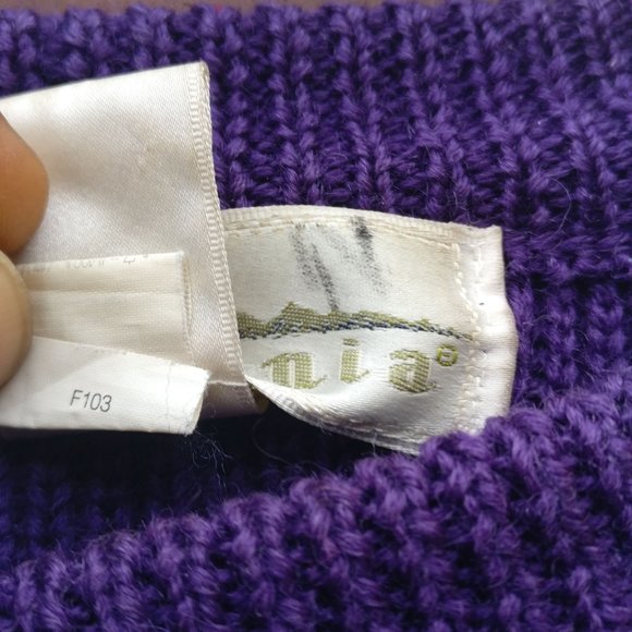 PATAGONIA 80s Vintage Made in Hong Kong Chunky Fisherman sweater Deep Purple - Picture 7 of 13